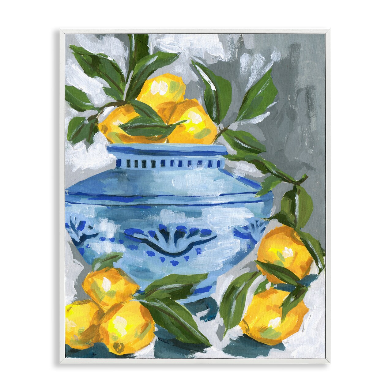 Stupell Industries Indigo & Lemon Vase Framed Giclee, design by Melissa Wang